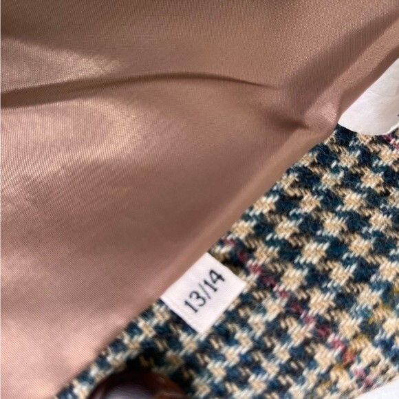 Vintage International Scene Wool Glen Plaid Suede Leather Lapel Blazer Women 14 - Picture 10 of 16